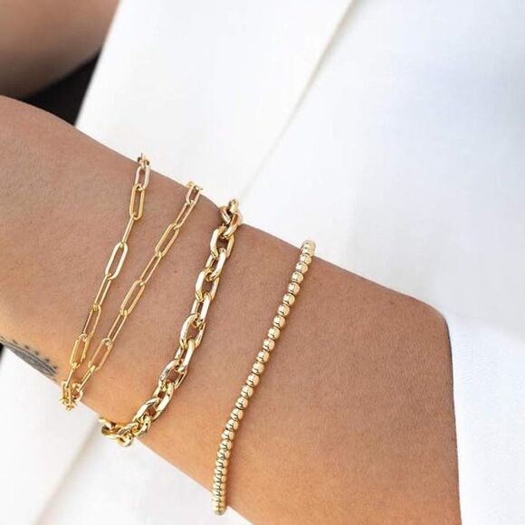 Paperclip Chain Bracelet 14K Gold Plated Paper Clip Chain Bracelet Gift for - Picture 4 of 6